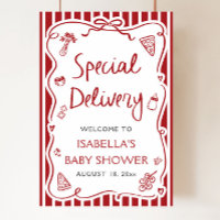 Red Italian Special Delivery Baby Shower Welcome