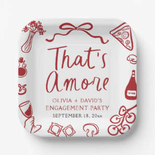 Red Italian That's Amore Pizza Engagement Party Paper Plate