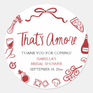 Red Italian That's Amore Pizza Pasta Bridal Shower Classic Round Sticker
