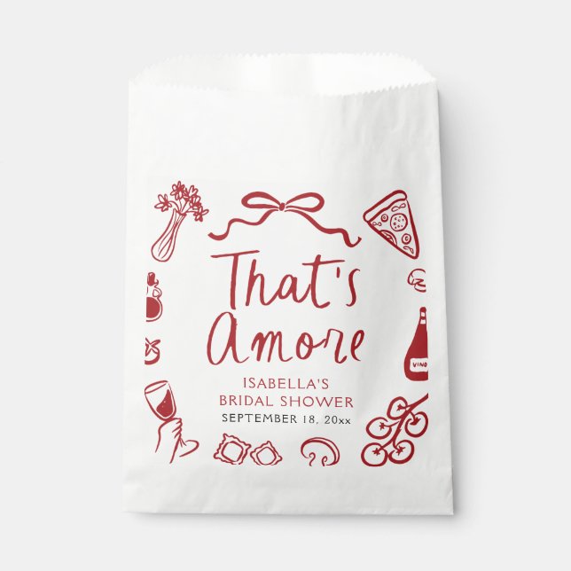 Red Italian That's Amore Pizza Pasta Bridal Shower Favour Bags (Front)