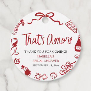 Red Italian That's Amore Pizza Pasta Bridal Shower Favour Tags