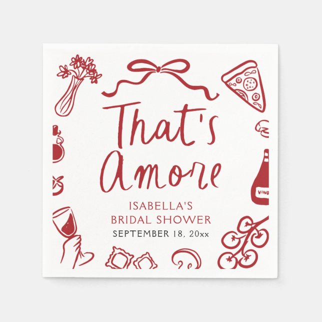 Red Italian That's Amore Pizza Pasta Bridal Shower Napkin (Front)