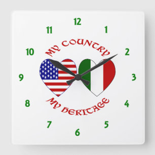 Red Italian USA Country Heritage Square Wall Clock