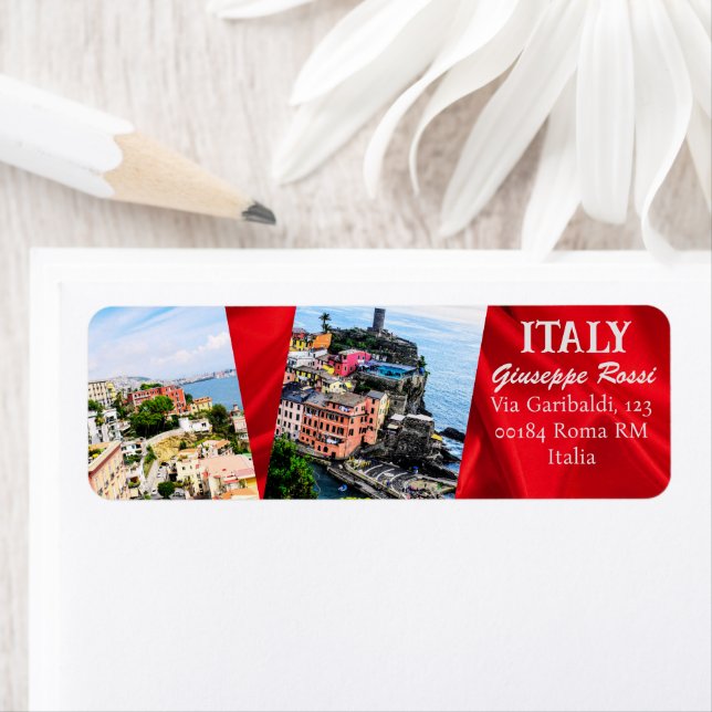 Red Italy Trendy Modern Nature Rome Address Label (Insitu)