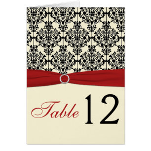 Red, Ivory, and Black Damask Table Number Card