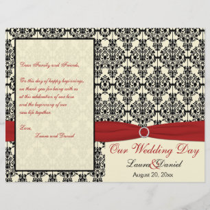Red, Ivory, and Black Damask Wedding Program