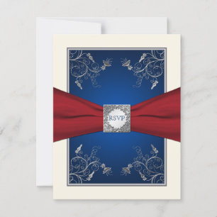 Red, Ivory, and Blue Floral RSVP Card