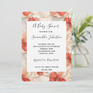 Red Ivory Coral Floral baby shower Invitation