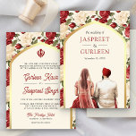 Red Ivory Floral Punjabi Anand Karaj Sikh Wedding Invitation<br><div class="desc">Amaze your guests with this elegant Sikh wedding invite featuring a beautiful watercolor illustration of a Punjabi couple with modern typography. Simply add your event details on this easy-to-use template to make it a one-of-a-kind invitation.</div>