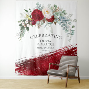 Red Ivory Peony Bold  Scarlet Stroke Wedding Prop Tapestry