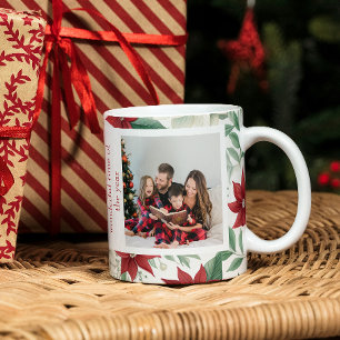 Red & Ivory Poinsettia Family Photo Holiday Mug