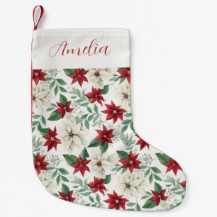 Red & Ivory Poinsettia Holiday Small Christmas Stocking