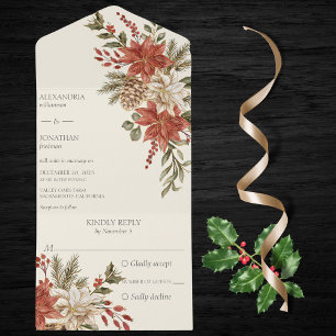 Red & Ivory Poinsettias on Ivory All In One Invitation