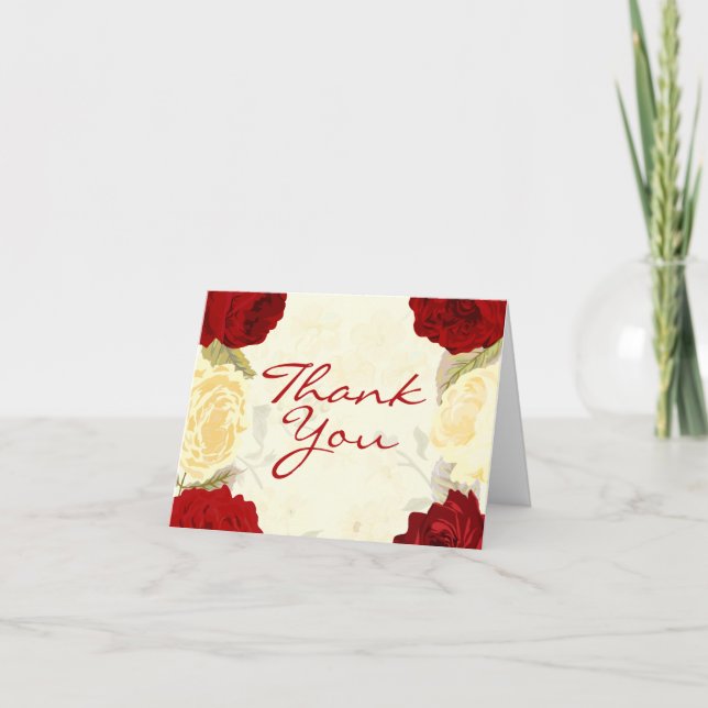 Red & Ivory Roses Thank You Cards (Front)