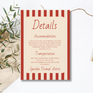 Red Ivory Stripes Retro Minimalist Wedding Details Enclosure Card