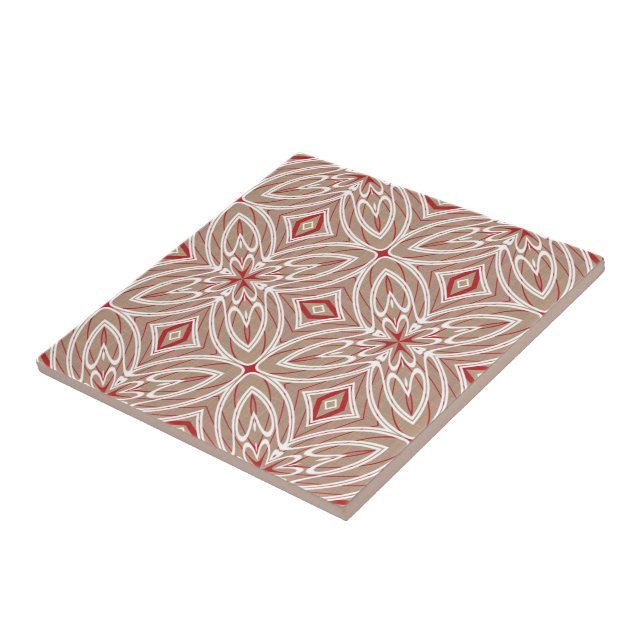 Red Ivory White Taupe Beige Ethnic Tribe Art Tile (Side)