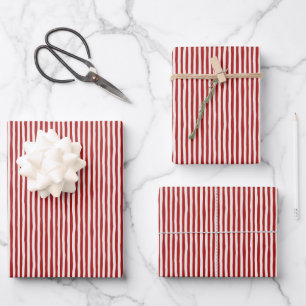 Red & Ivory Wonky Stripes Wrapping Paper Sheet