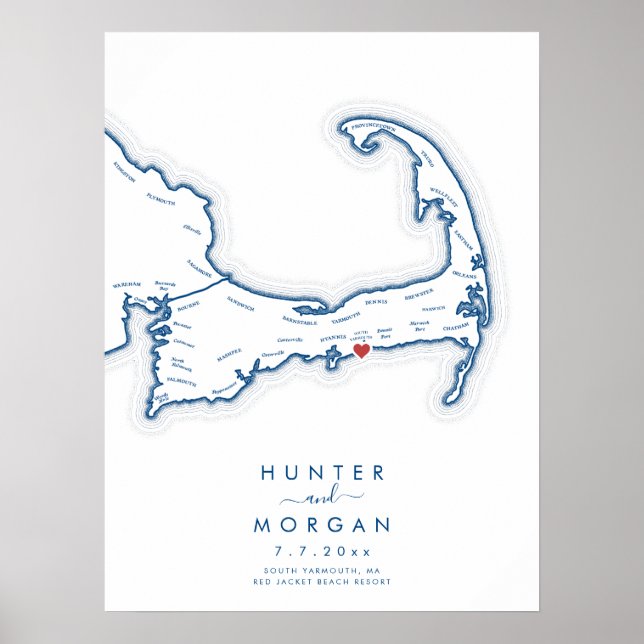 Red Jacket Wedding Cape Cod Navy Guest Book Poster (Front)