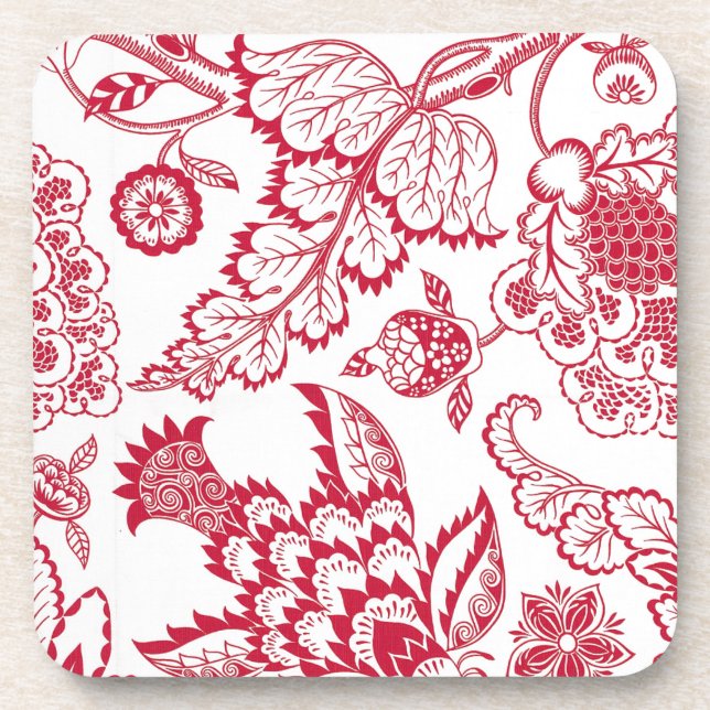 Red Jacobean print Coaster (Front)