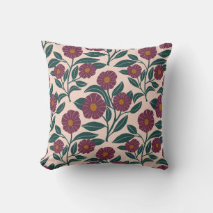Red Jam flowers with green leaves Throw Pillow