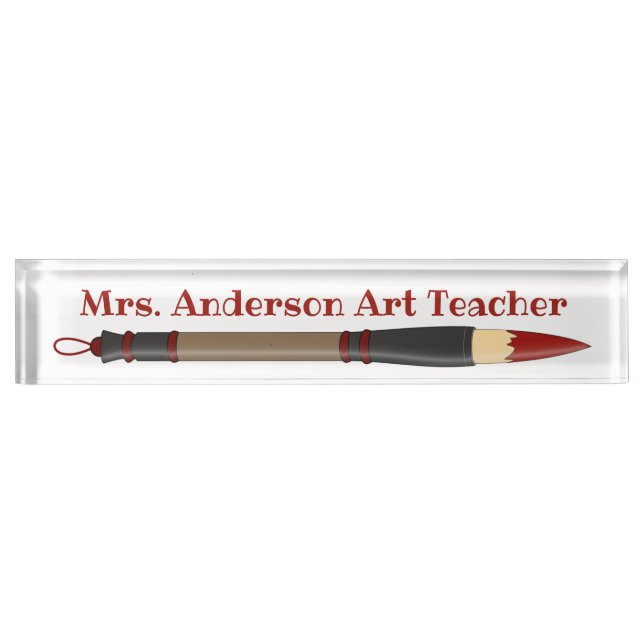 Red Japanese Brush Personalise Desk Name Plate (Front)