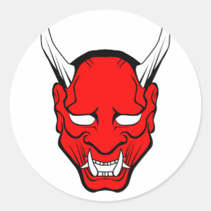 Red Japanese Hannya Mask Classic Round Sticker