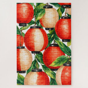 Red Japanese Lantern Leaf Jigsaw Puzzle