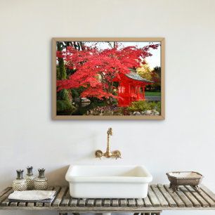 Red Japanese Maple and Garden Shrine Photo Print