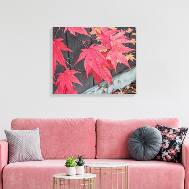 Red Japanese Maple Leaves Botanical Canvas Print (Insitu(LivingRoom))