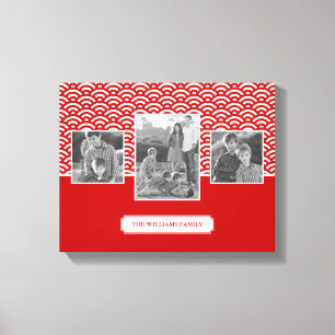 Red Japanese Pattern   Family Photos & Text Canvas Print