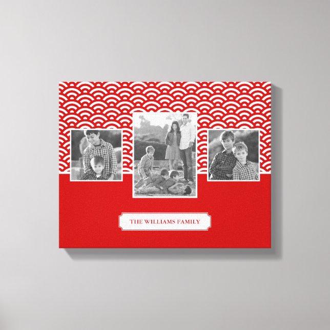 Red Japanese Pattern | Family Photos & Text Canvas Print (Front)