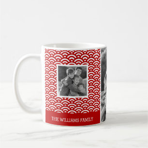 Red Japanese Pattern   Family Photos & Text Coffee Mug