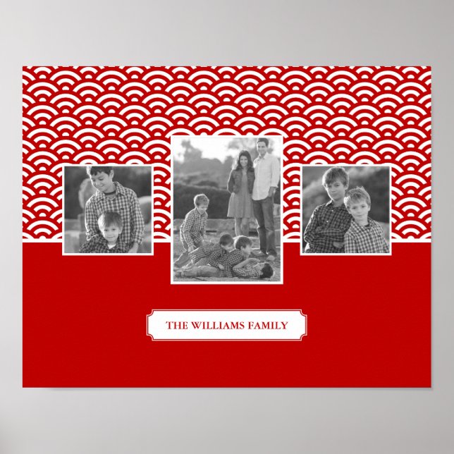 Red Japanese Pattern | Family Photos & Text Poster (Front)