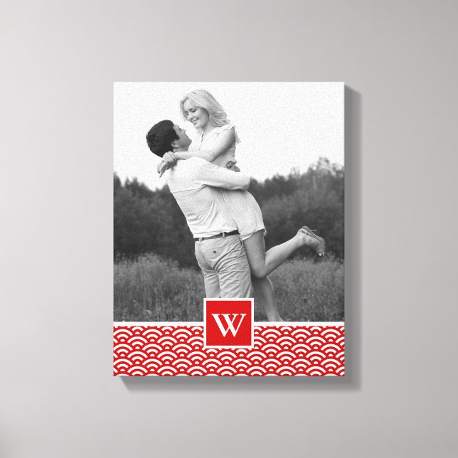 Red Japanese Pattern | Photo with Monogram Canvas Print (Front)