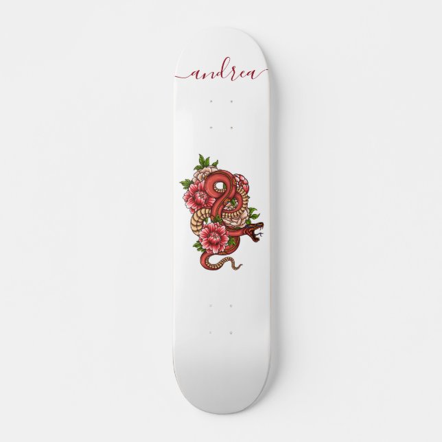 Red Japanese Snake Dragon Tattoo Style & Name Cool Skateboard (Front)