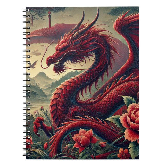 Red Japanese Spiral Notebook | Elegant Asian (Front)