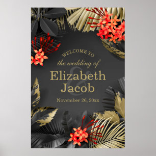Red Jasmine Dark Tropical Wedding Poster