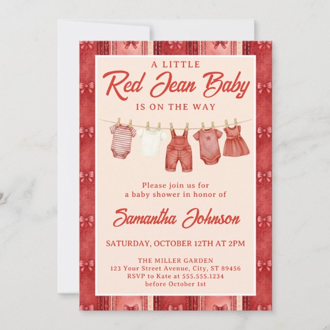 Red Jean Baby Shower Invitation (Front)