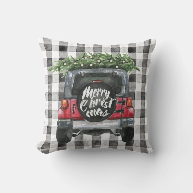 Red Jeep Christmas Tree Cushion (Front)