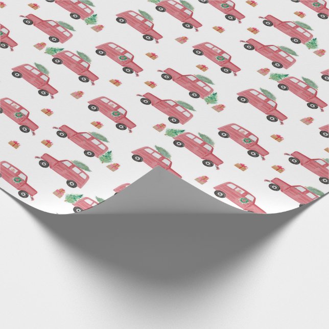 Red Jeep Christmas Watercolor Wrapping Paper (Corner)