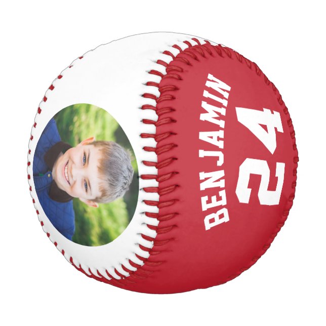 Red Jersey Number and Photo Baseball (Angled)