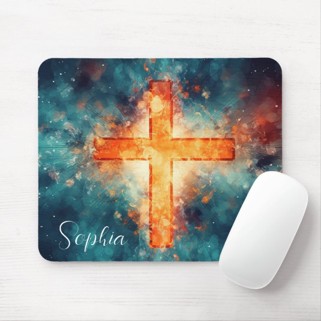 Red Jesus Cross Jesus Faith Christian Custom Mouse Mat (With Mouse)
