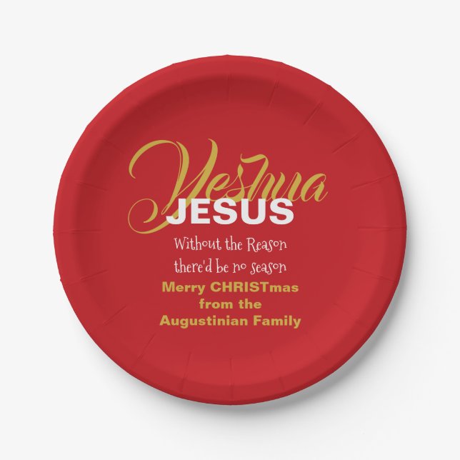 Red JESUS REASON SEASON Christmas Paper Plate (Front)
