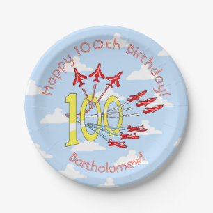 Red Jet Planes 100th Blue Sky Paper Plates