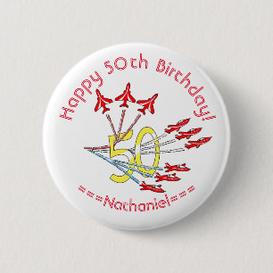 Red Jet Planes - 50th Birthday Badge