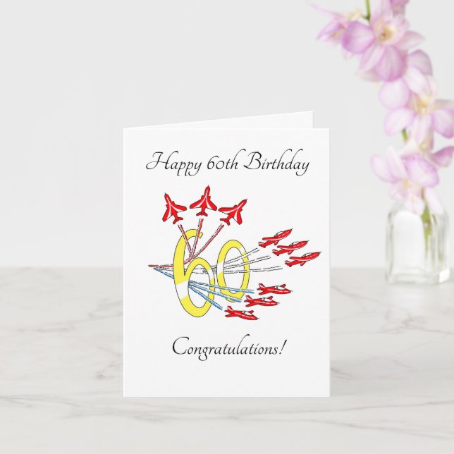 Red Jet Planes 60th Birthday Card (Orchid)