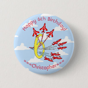 Red Jet Planes 6th Birthday Blue Sky  6 Cm Round Badge