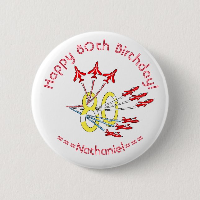 Red Jet Planes - 80th Birthday Badge (Front)