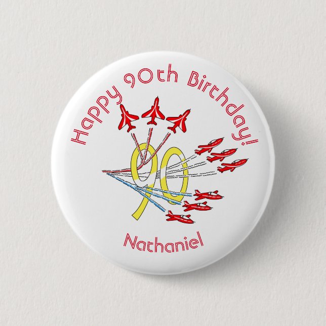 Red Jet Planes - 90th Birthday Badge (Front)