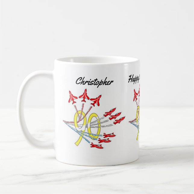 Red Jet Planes 90th Birthday Coffee Mug (Left)